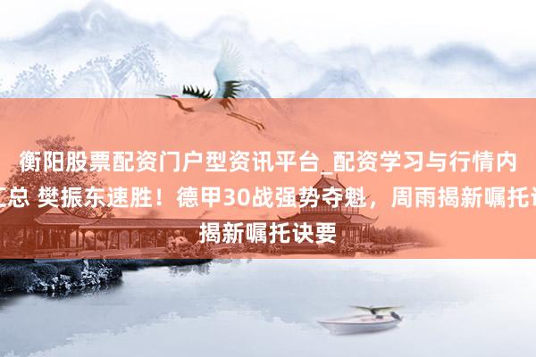 衡阳股票配资门户型资讯平台_配资学习与行情内容汇总 樊振东速胜！德甲30战强势夺魁，周雨揭新嘱托诀要