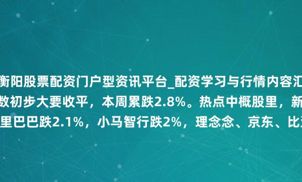 衡阳股票配资门户型资讯平台_配资学习与行情内容汇总 纳斯达克金龙中国指数初步大要收平，本周累跌2.8%。热点中概股里，新东方初步收跌2.3%，阿里巴巴跌2.1%，小马智行跌2%，理念念、京东、比亚迪、百度至多跌1.8%，蔚来大要收平，腾讯涨0.9%，小鹏、文远知行、网易至多涨1.8%，小米涨2.1%，百胜中国涨3.3%。