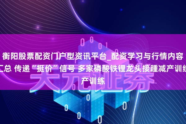 衡阳股票配资门户型资讯平台_配资学习与行情内容汇总 传递“挺价”信号 多家磷酸铁锂龙头接踵减产训练